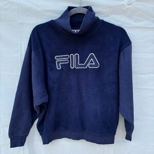 FILA Sweatshirt Men' Size XS Embroidered Mock Neck Navy Blue Women's Y2K